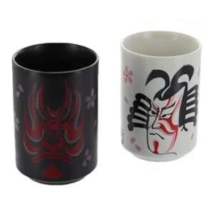 2 Teacup Black White Kabuki