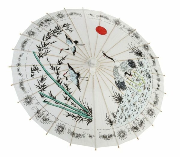 Bamboo and Cranes Paper Parasol with Decorative Border