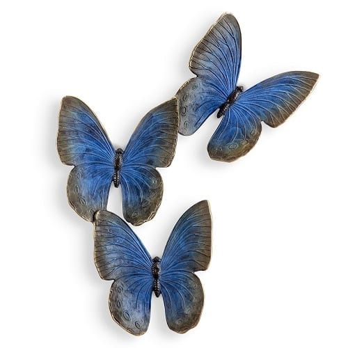 Blue Butterflies Trio Brass Statue