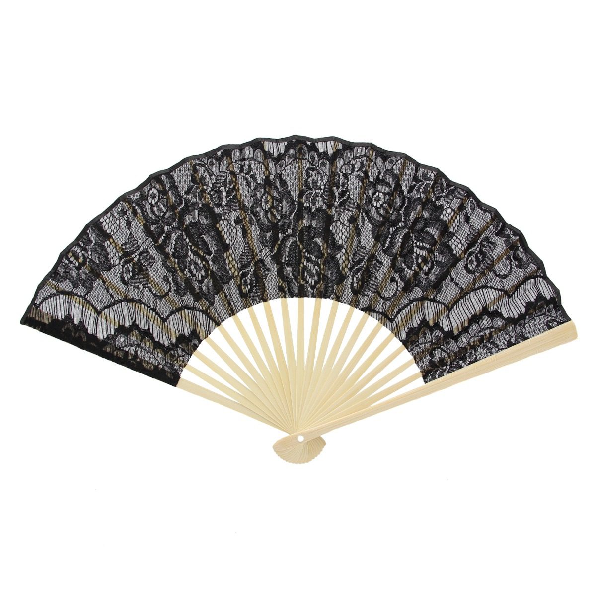 nuosen Folding Fan,Black Lace Fan Cloth Folding Hand Fan Held Silk Folding Fans with Bamboo Frame Hand Fan for Wedding Party 