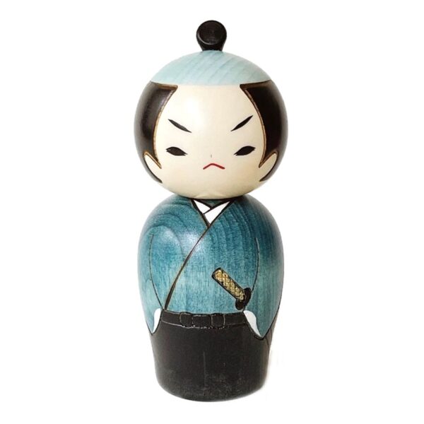 Blue Japanese Samurai Kokeshi Doll