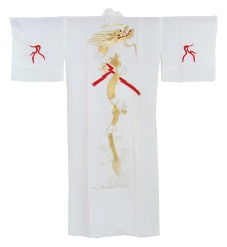 Kimono Embroidered Lined Dragon White