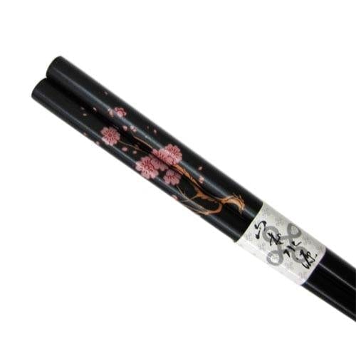 Cherry Blossom Lacquer Wooden Black "Hashi" Chopsticks (Bulk Pack of 50)