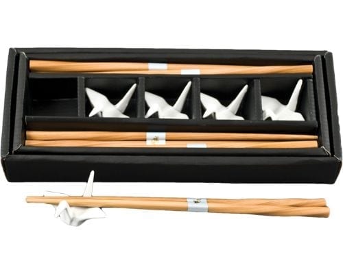 Wooden Chopsticks White Crane Rests