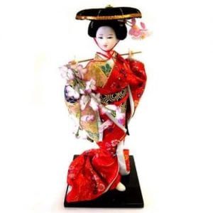 Japanese Geisha Doll with Flowers