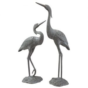 Garden Heron Pair Brass Statue