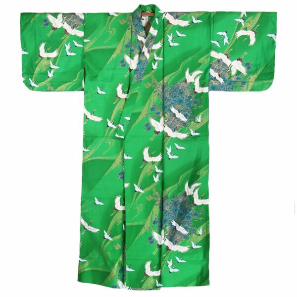 Green White Cranes Kimono