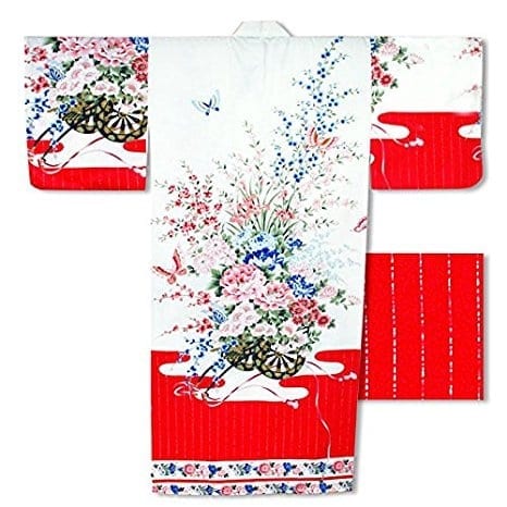 White and Red Flower Cart Kimono