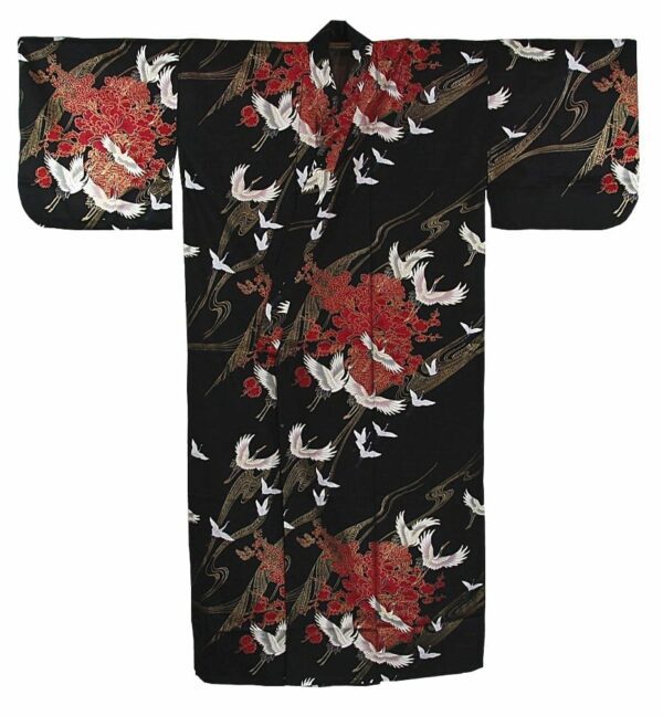 Black White Cranes Kimono