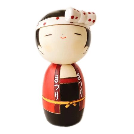 Red Happi Coat Girl Kokeshi Doll