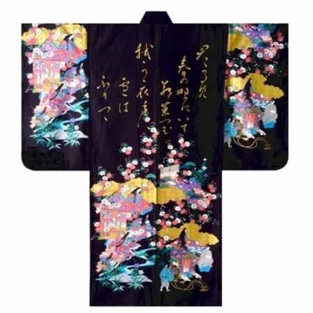 Kimono Gilt Poem Long Sleeve Black