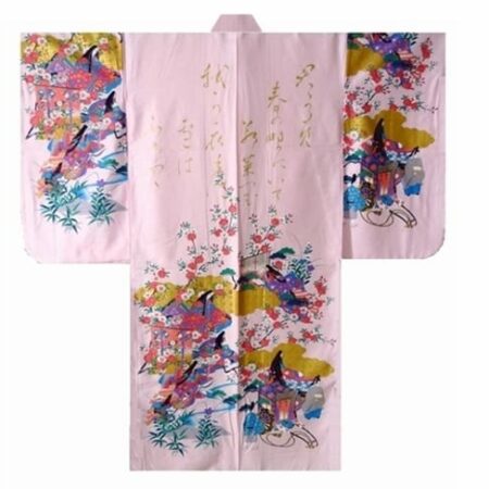 Kimono Gilt Poem Long Sleeve Pink
