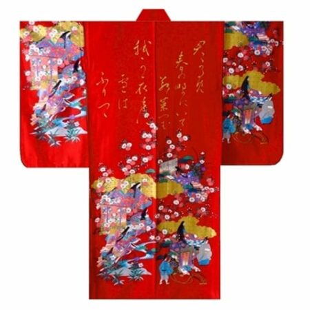 Kimono Gilt Poem Long Sleeve Red