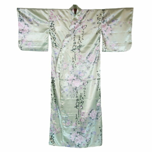 Green Poem & Flowers Japanese Kimono