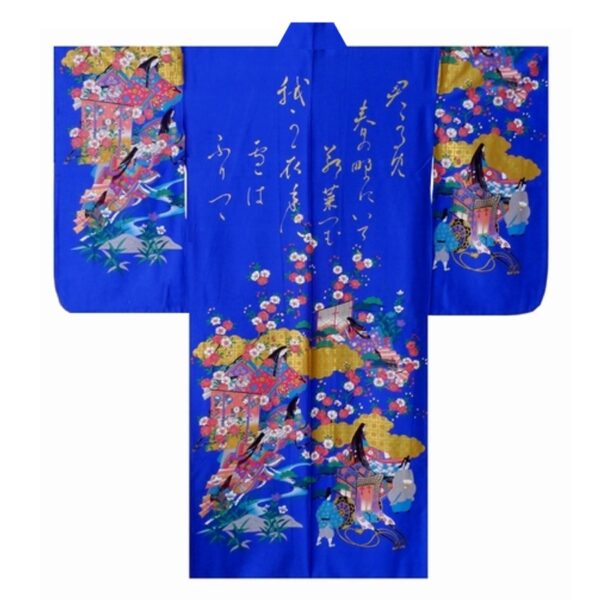 Navy Gilt Poem Long Sleeve Japanese Kimono