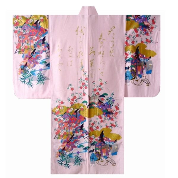 Pink Gilt Poem Long Sleeve Japanese Kimono