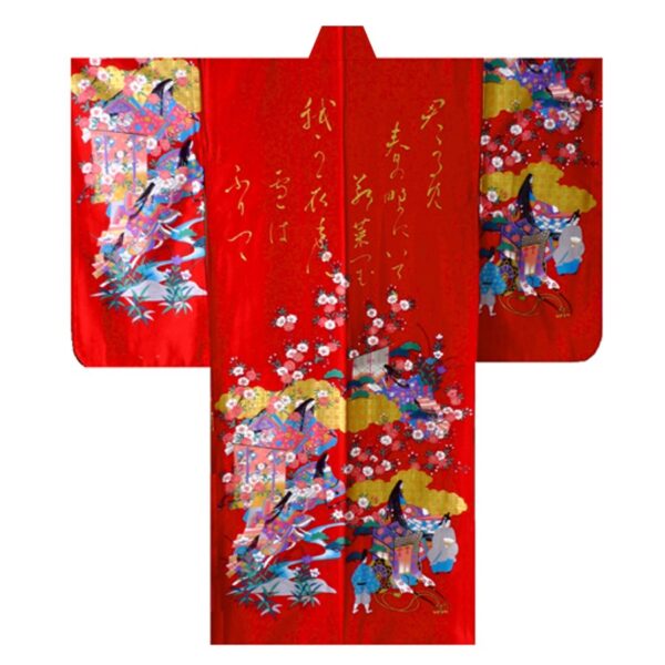 Red Gilt Poem Long Sleeve Japanese Kimono