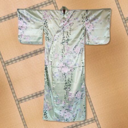Green Poem and Flowers Japanese Kimono Robe