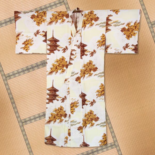 Pagoda Maple Tree Yellow Japanese Kimono Robe