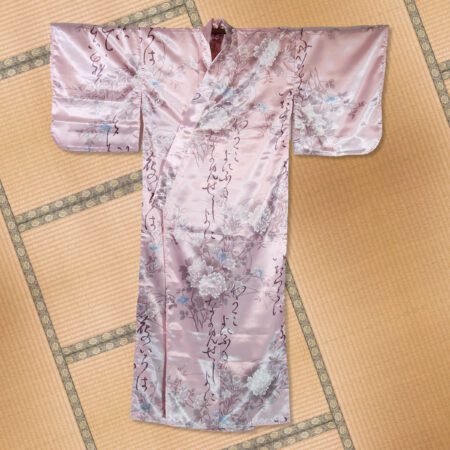 Pink Poem and Flowers Japanese Kimono Robe