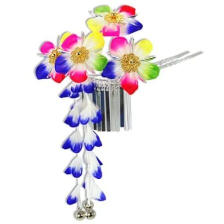 Kanzashi, Large Multi-Color Floral with Prong