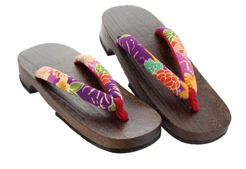 Wooden Geta Sandals, Kimono Fabric Flowers