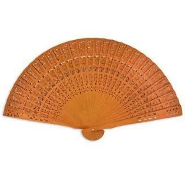 Orange Sandalwood Folding Hand Fan w/ Ivory Organza Bag