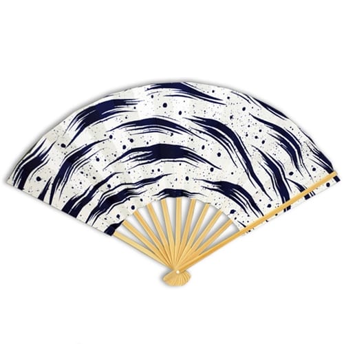 Japanese Odori Dance Sensu Folding Fan, Navy Waves