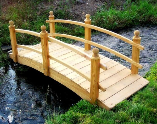 Pine Double Rail Wooden Garden Bridge