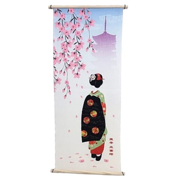 Geisha with Sakura Blossoms Japanese Tapestry