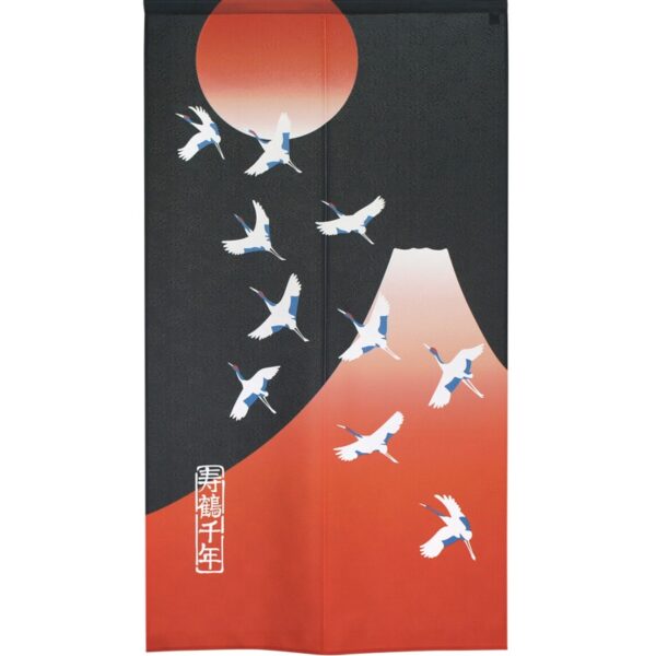 Japanese Noren Crane Over Mt Fuji Curtain