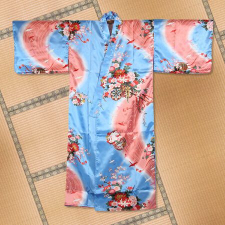 Girl's Japanese Blue Crane and Flowers Kimono