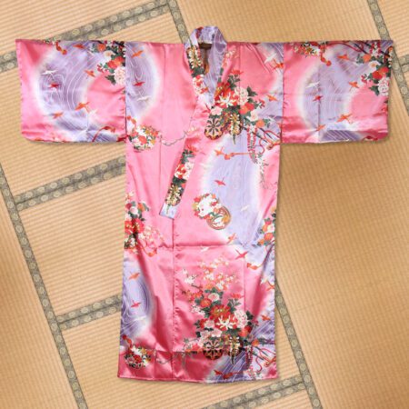 Girl's Japanese Pink Crane and Flowers Kimono