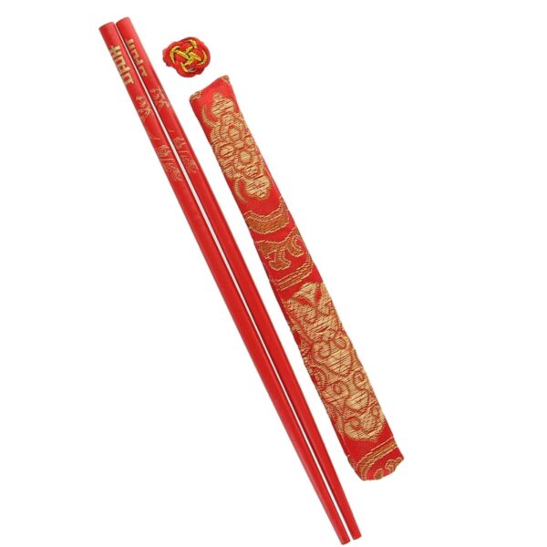 Happiness Red Chopsticks With Pouch 10 Pack