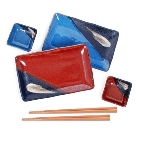 Sushi Set Blue & White Splash 4 pcs with Chopsticks - Made In