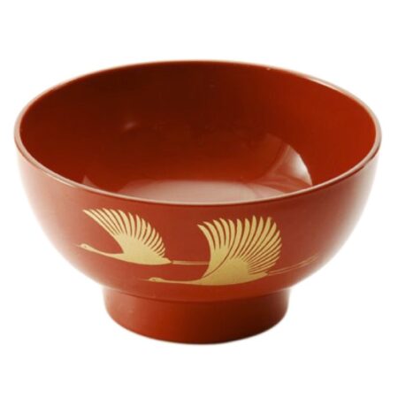 Japanese Gold Crane on Red Lacquer Bowl
