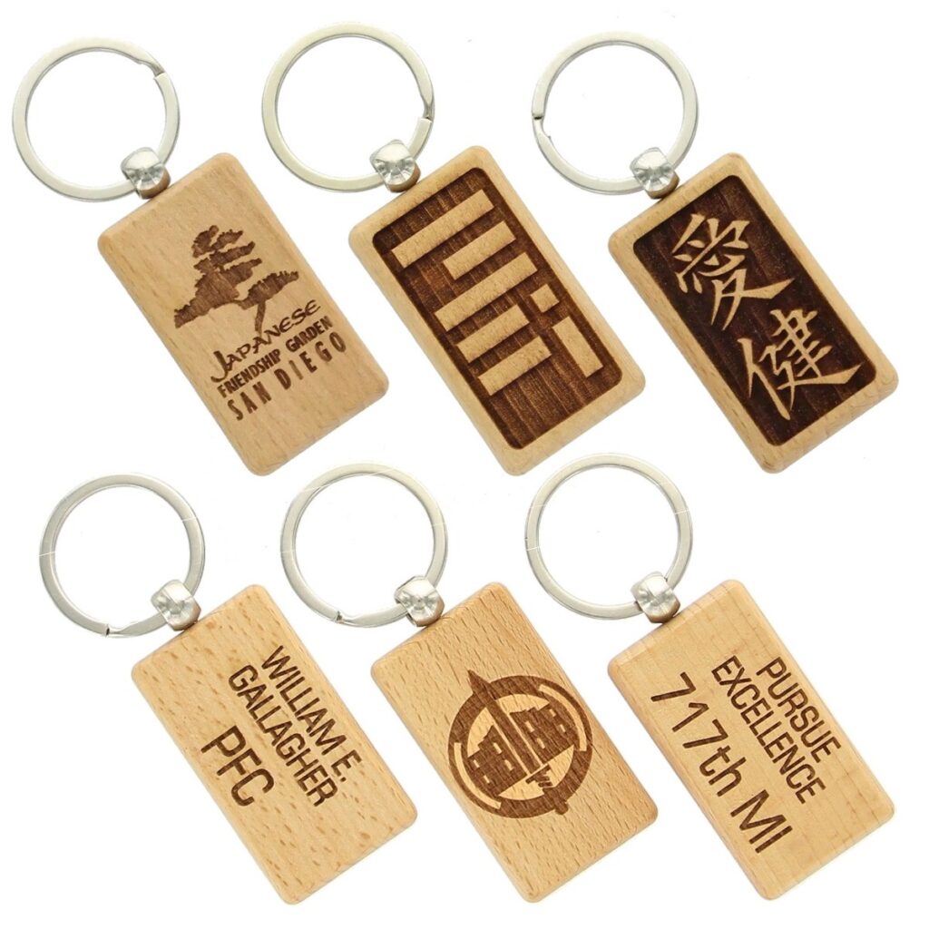 Custom Wooden Rectangle Key Chain Personalized with Your Company