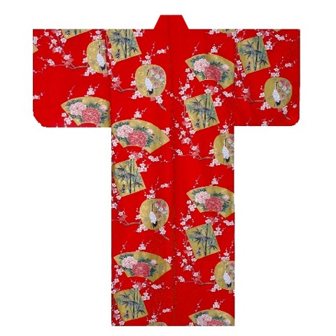 Crane and Flowers Fans Red Kimono