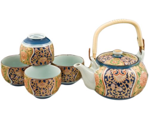 Hinomaru Collection Japanese Tea Set Adorable Neko Cat Kittens Design Ceramic 24 fl oz Tea Pot and 4 Cups Tea Set Asian Houseware 