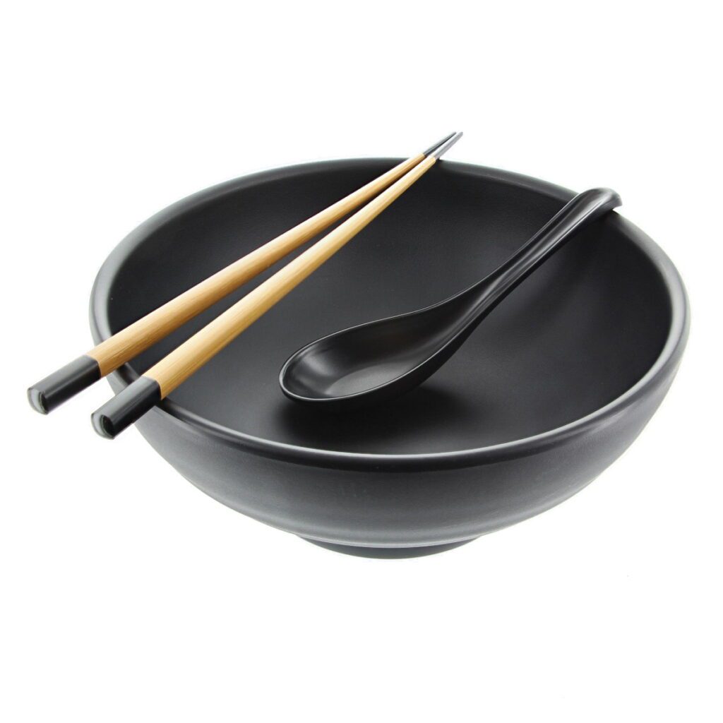 https://japanesestyle.com/wp-content/uploads/2022/07/Black-Matte-Melamine-Bowl-Spoon-Chopsticks-Set-1024x1024.jpg