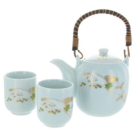 Japanese Crane White Tea Set