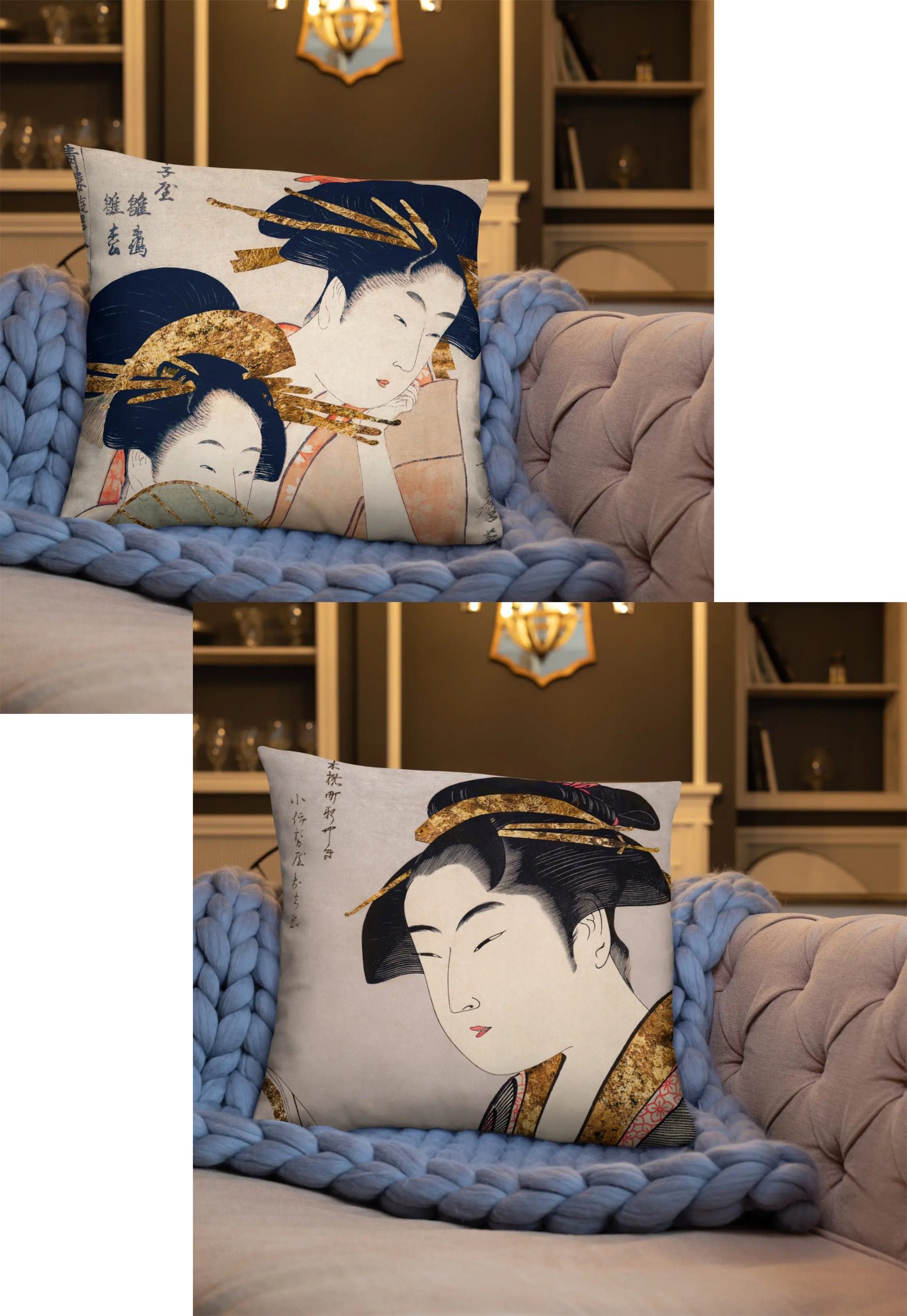 Two in One Throw Pillow Geishas