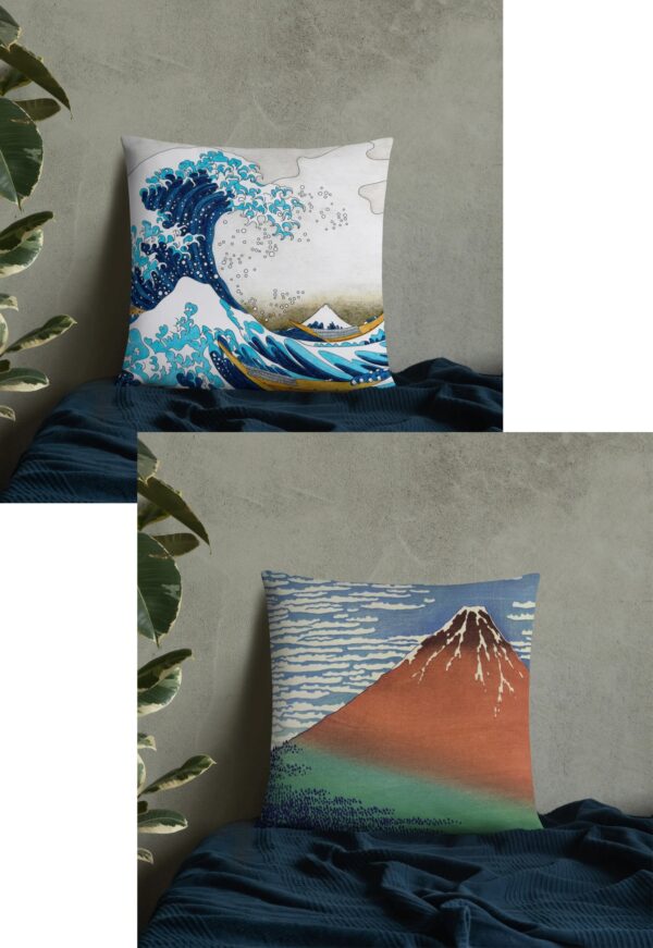 Two in One Throw Pillow Great Wave and Mt Fuji