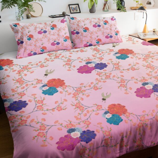 Flowers and Cranes Pink Comforter