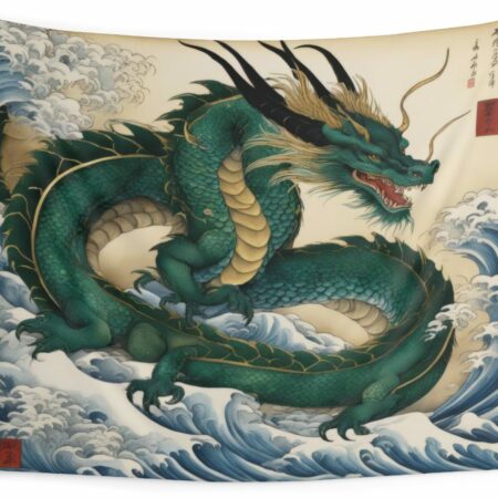Green Water Dragon Indoor Wall Tapestry