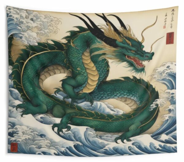 Green Water Dragon Indoor Wall Tapestry
