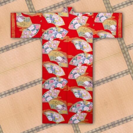 Golden Fans Red Japanese Kimono Robe