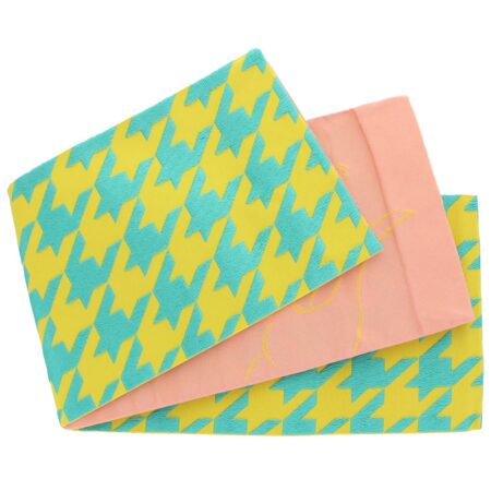 Teal Yellow Houndstooth Full Width Obi