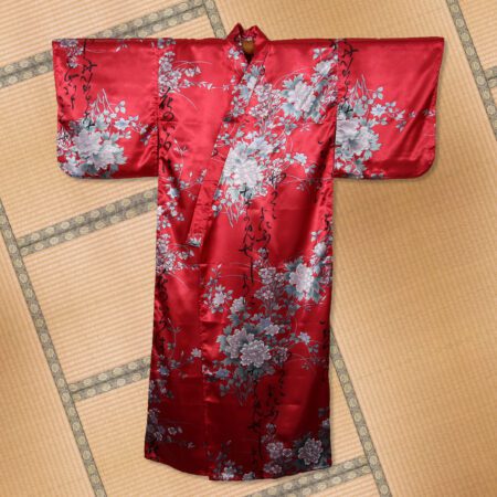 Red Poem & Flowers Japanese Kimono Robe