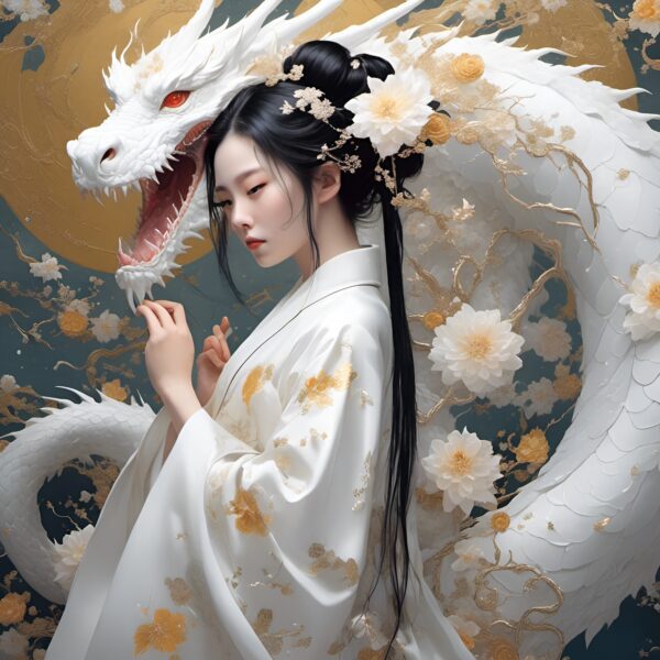 White Flower Dragon and Master Canvas Print